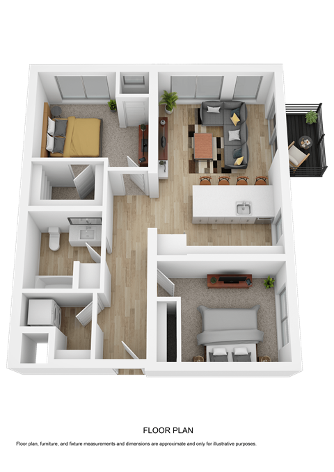 Floor plan for 2 beds, 1 bath, 906 sqft